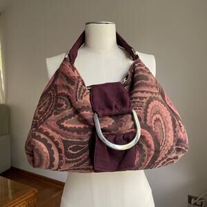 1154 Lill Studio Tapestry Shoulder Hobo Bag Paisley Brown Burgundy Purple Purse